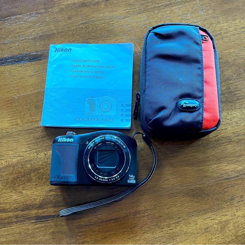 Nikon Coolpix L 610 Digital Camera (black) (older model) carrying case & guide